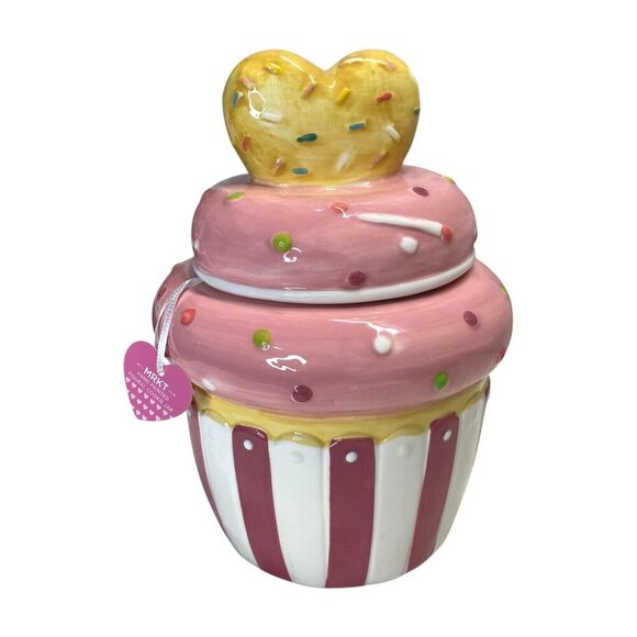 Love Easter Pink Cupcake Sprinkles Heart Topper Cookie Jar Canister Decor - Picture 5 of 6